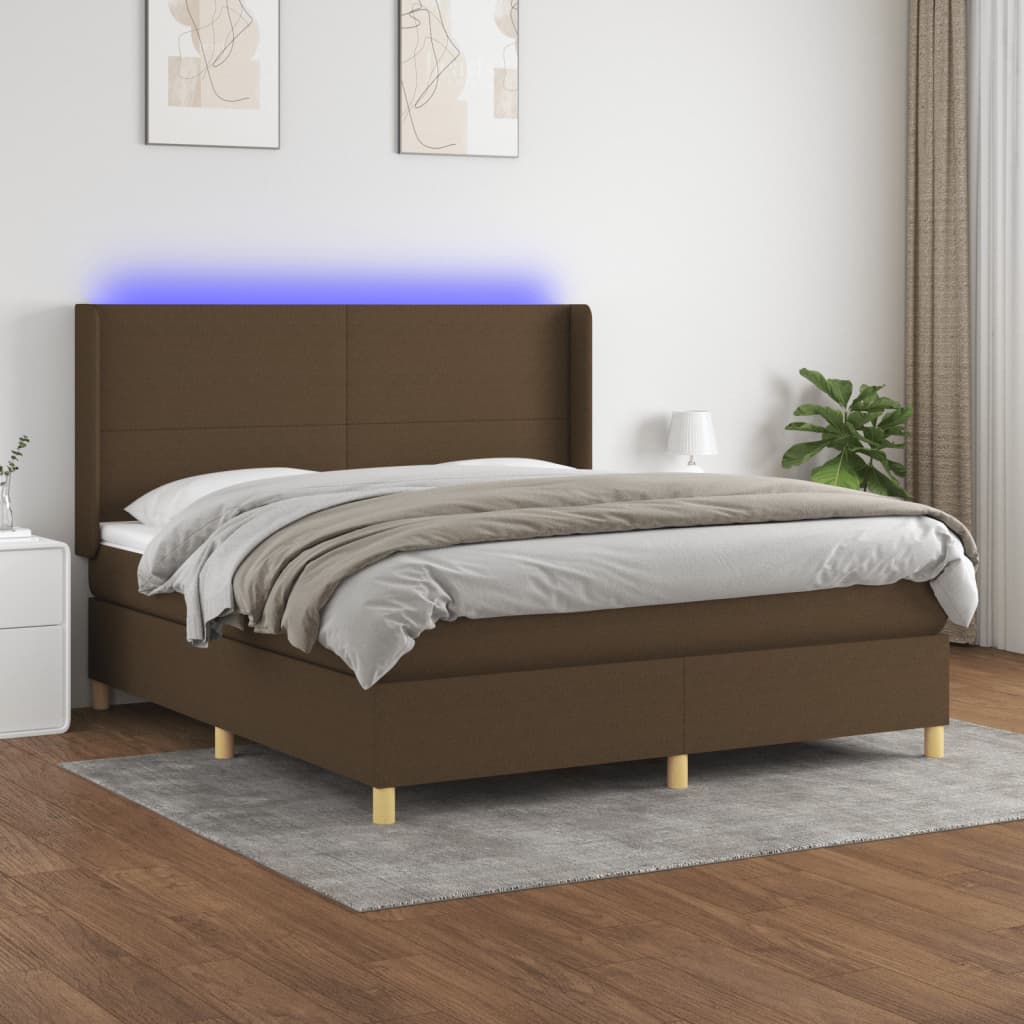 Box spring postel s matrací a LED tmavě hnědá 180x200 cm textil