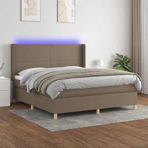 Box spring postelja z vzmetnico LED taupe 180x200 cm blago