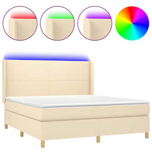 Box spring postel s matrací a LED krémová 180x200 cm textil - obrázek 2