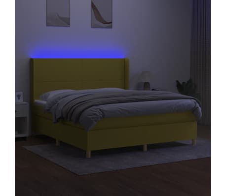 vidaXL Lova su spyruoklėmis/čiužiniu/LED, žalia, 180x200 cm, audinys
