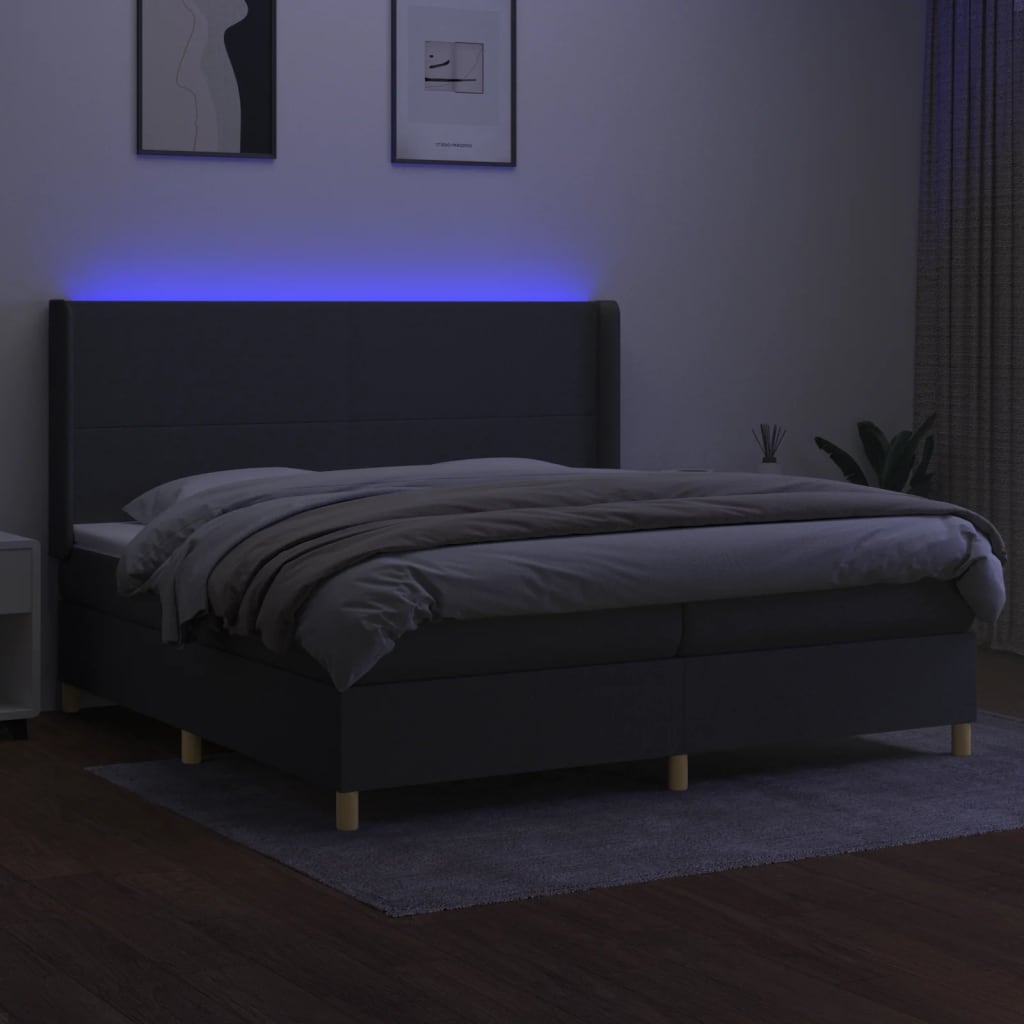 vidaXL Boxspring met matras en LED stof donkergrijs 200x200 cm afbeelding