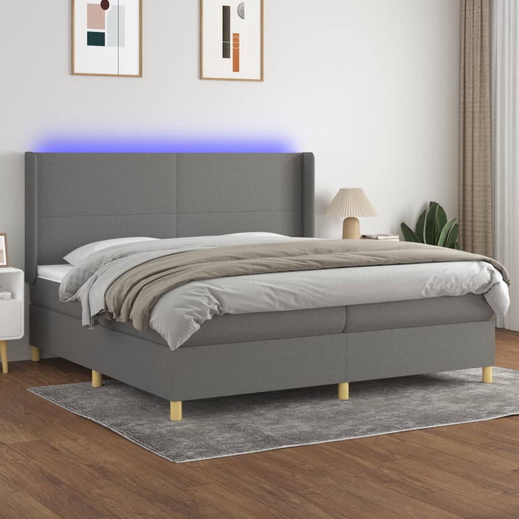 vidaXL Boxspringbett mit Matratze & LED Dunkelgrau 200x200 cm Stoff