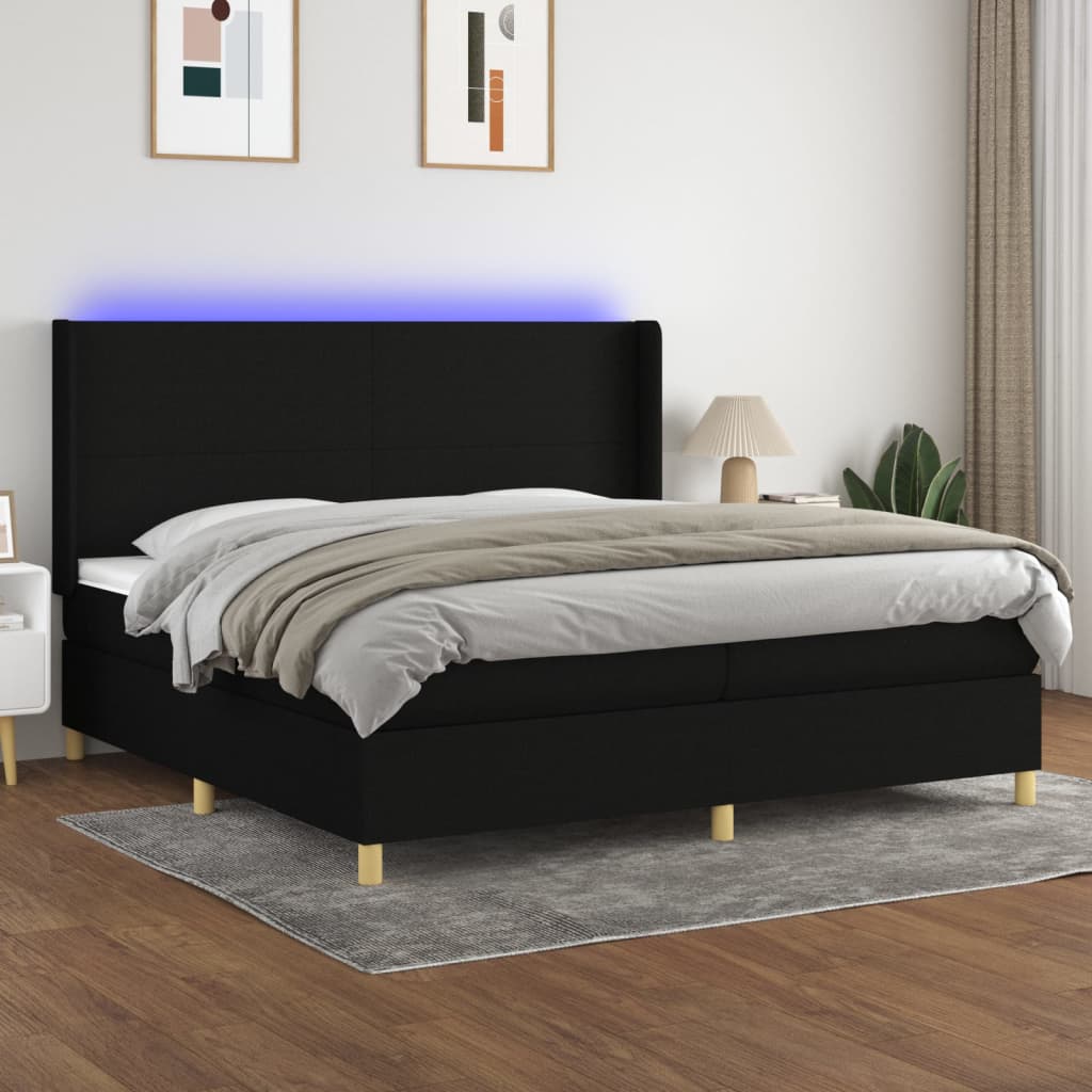 vidaXL Pat cu arcuri, saltea și LED, negru, 200×200 cm, textil vidaXL imagine 2022