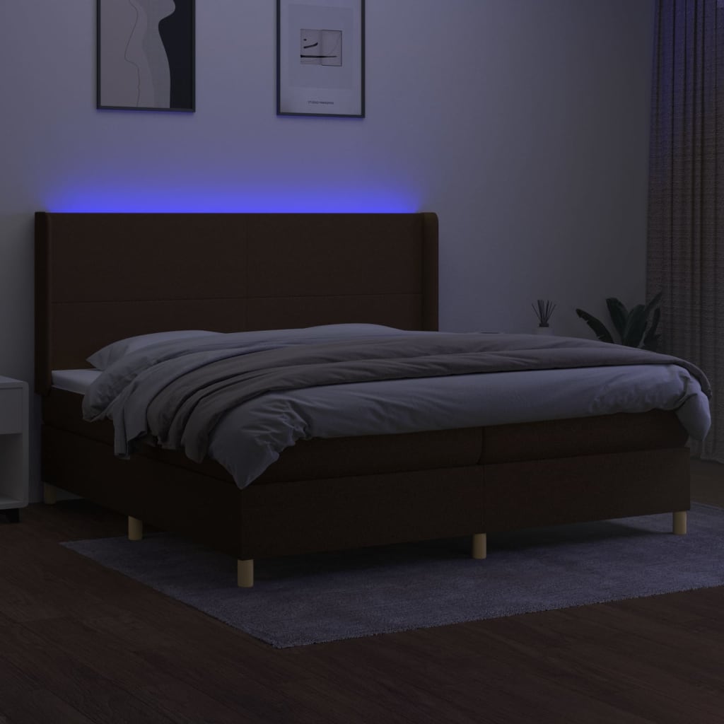 vidaXL Boxspring met matras en LED stof donkerbruin 200x200 cm afbeelding