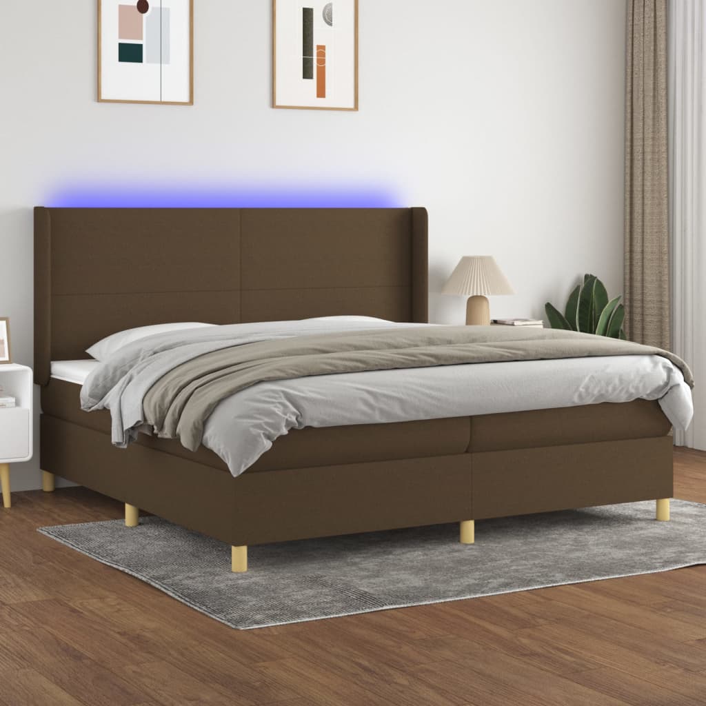 vidaXL Boxspringbett mit Matratze & LED Dunkelbraun 200x200 cm Stoff