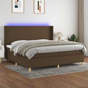 Box spring postel s matrací a LED tmavě hnědá 200x200 cm textil - obrázek 1