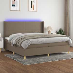 Box spring postelja z vzmetnico LED taupe 200x200 cm blago