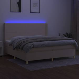 Box spring postel s matrací a LED krémová 200x200 cm textil - obrázek 3