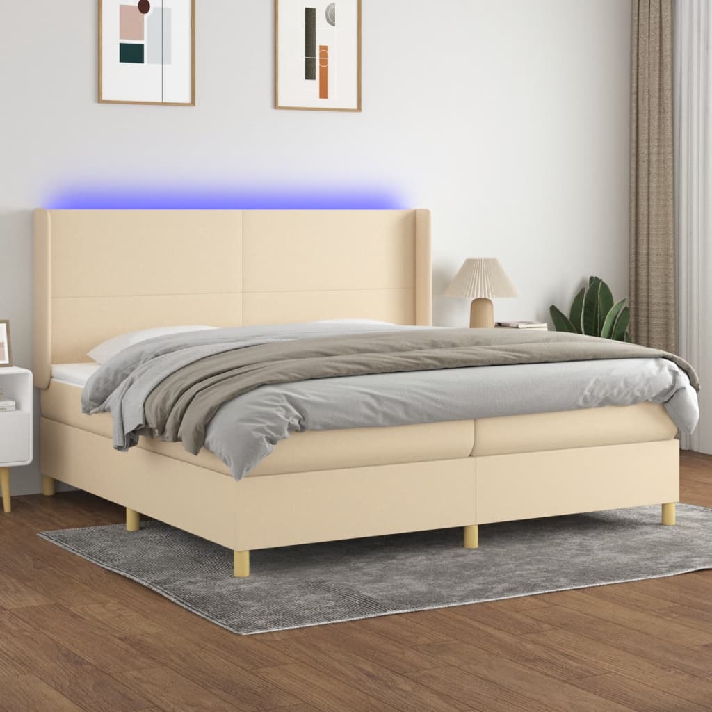 Sommier tapissier et matelas et LED Crème 200x200 cm Tissu