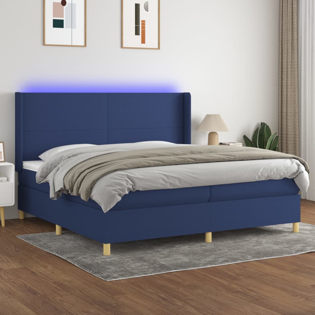 vidaXL Boxspringbett mit Matratze & LED Blau 200x200 cm Stoff