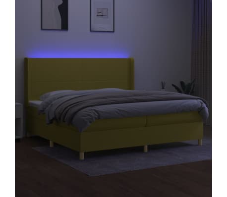 vidaXL Lova su spyruoklėmis/čiužiniu/LED, žalia, 200x200 cm, audinys