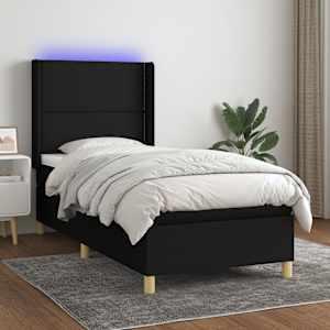 Box spring postel s matrací a LED černá 80 x 200 cm textil - obrázek 1