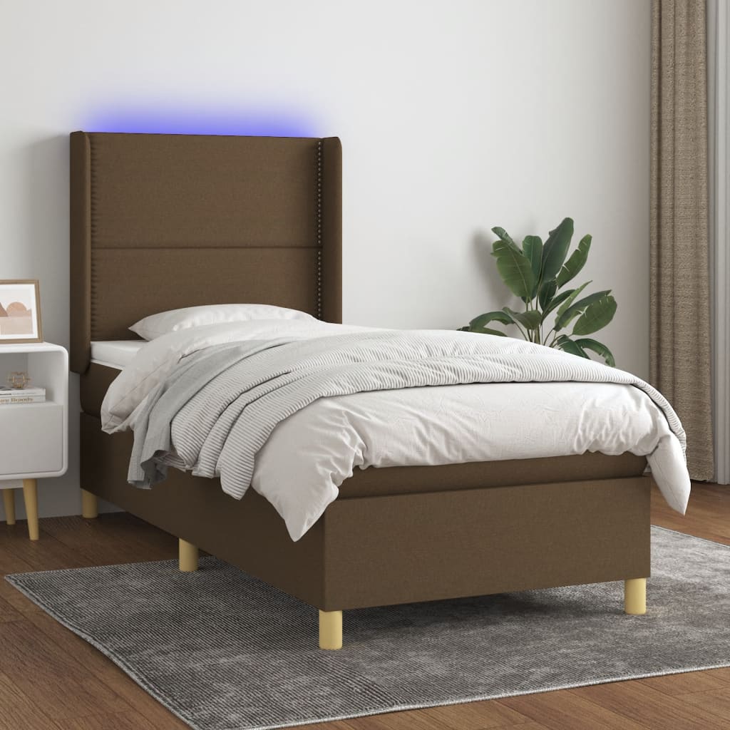 vidaXL Boxspringbett mit Matratze & LED Dunkelbraun 80x200 cm Stoff