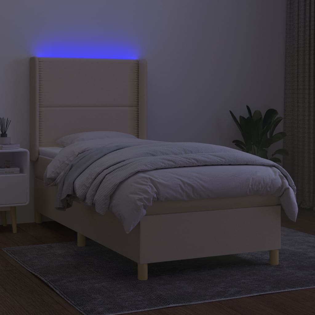 vidaXL Boxspring met matras en LED stof crèmekleurig 80x200 cm afbeelding