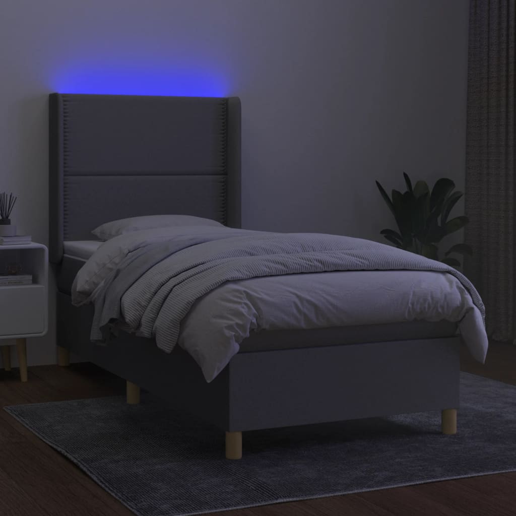 vidaXL Boxspring met matras en LED stof lichtgrijs 90x190 cm afbeelding