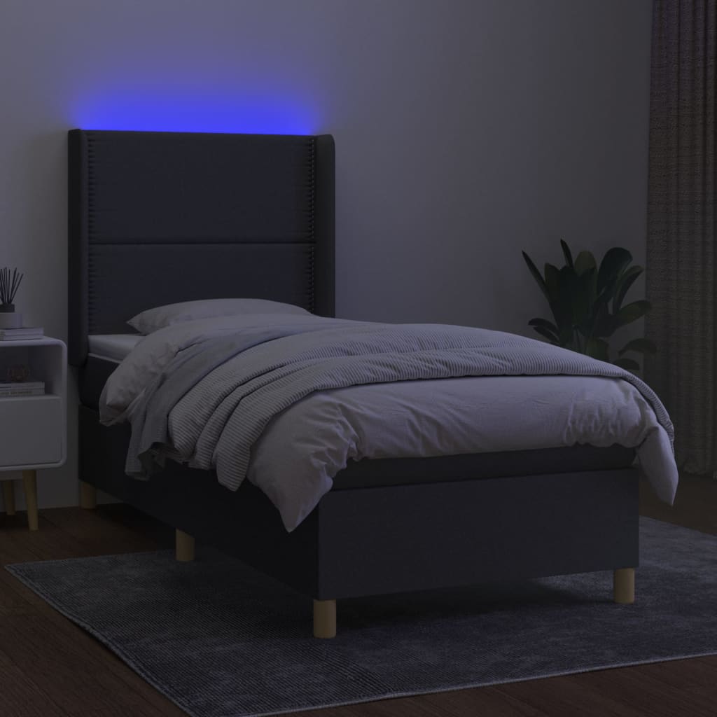 Thumbnail - vidaXL Boxspringbett mit Matratze & LED Dunkelgrau 90x190 cm Stoff