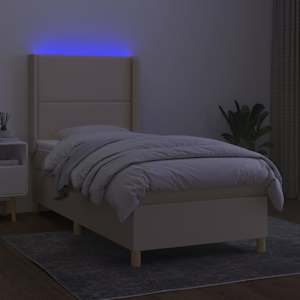 Box spring postel s matrací a LED krémová 90x190 cm textil - obrázek 3