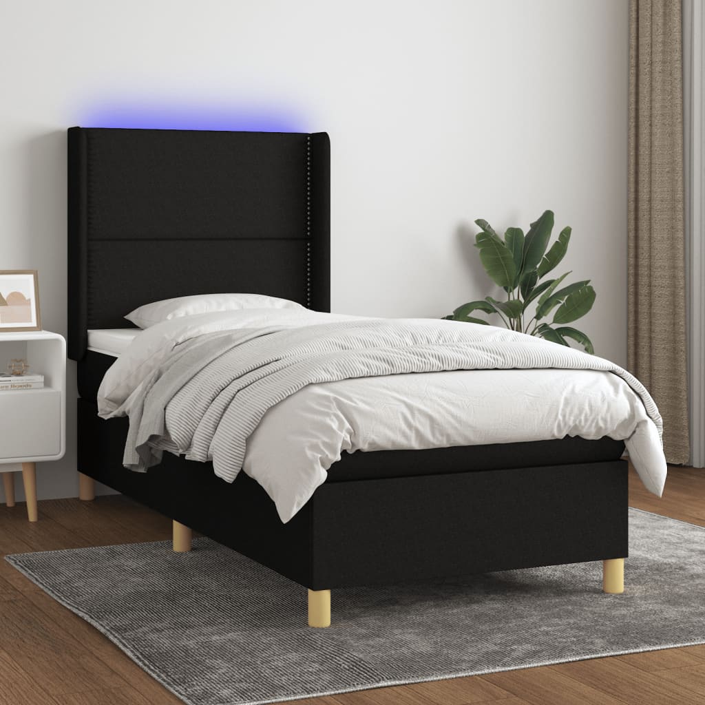 vidaXL Boxspringbett mit Matratze & LED Schwarz 90x200 cm Stoff