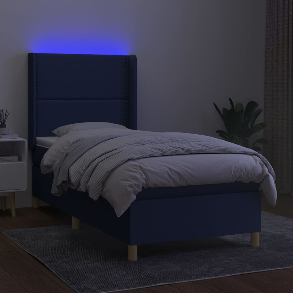 Thumbnail - vidaXL Boxspringbett mit Matratze & LED Blau 90x200 cm Stoff