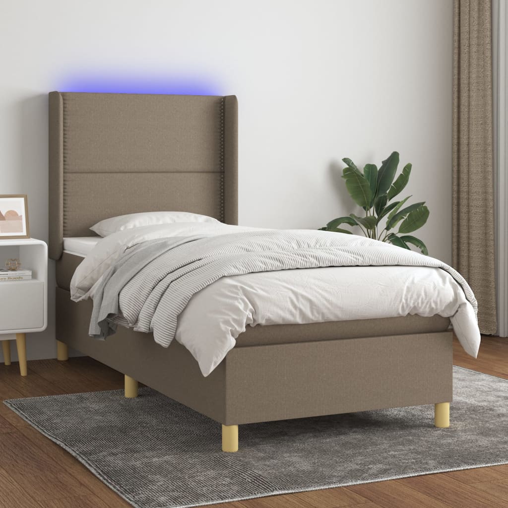 vidaXL Boxspringbett mit Matratze & LED Taupe 100x200 cm Stoff