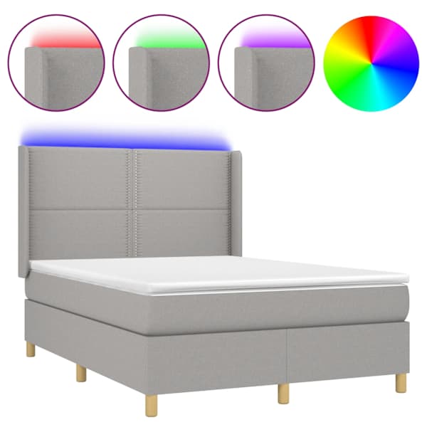 vidaXL kontinentaalvoodi madrats ja LED, helehall, 140x190 cm, kangas