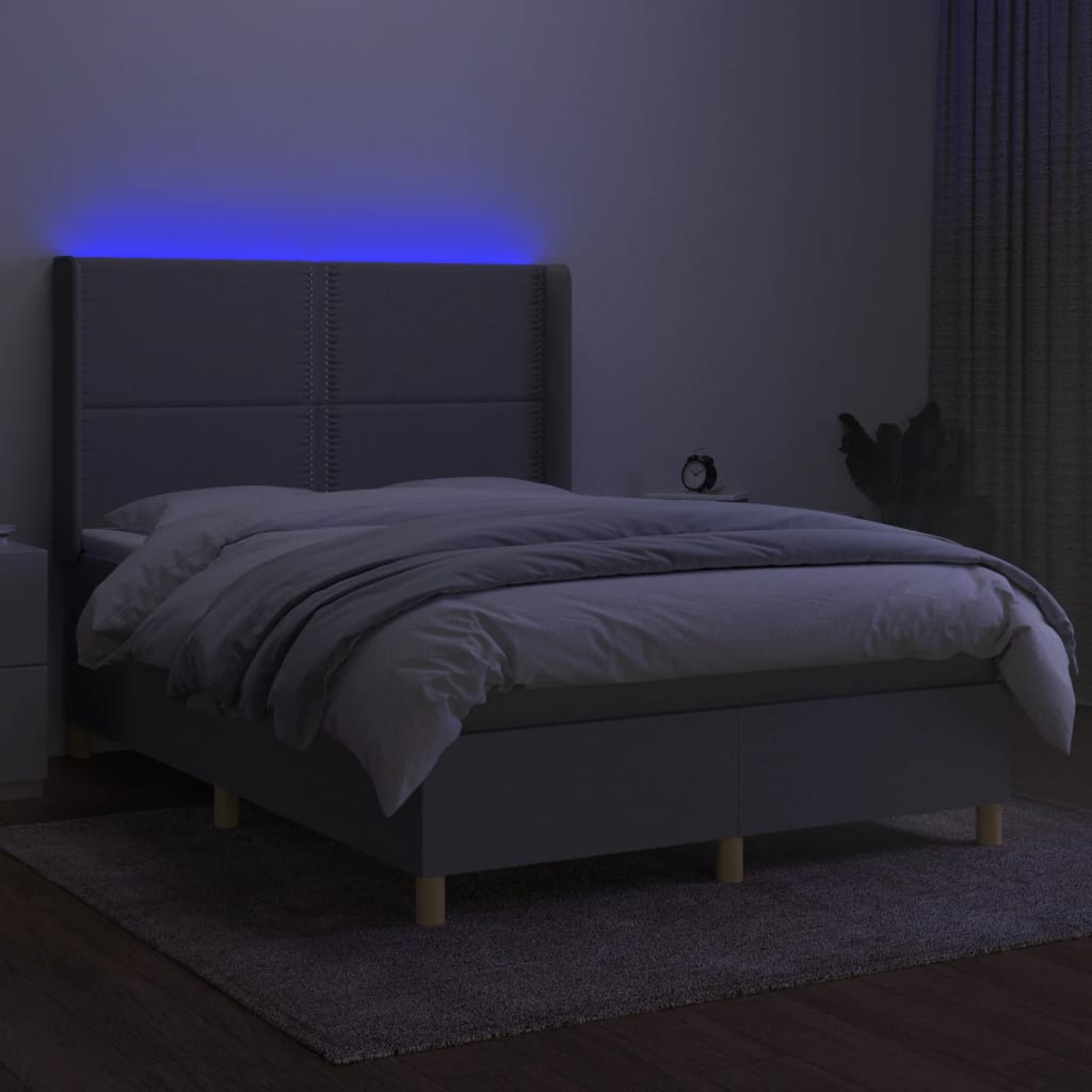 vidaXL Boxspring met matras en LED stof lichtgrijs 140x190 cm afbeelding