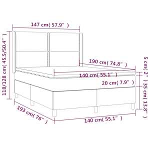 Box spring postel s matrací a LED světle šedá 140x190 cm textil - obrázek 8