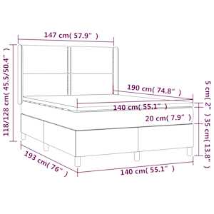 Box spring postel s matrací a LED tmavě šedá 140x190 cm textil - obrázek 8