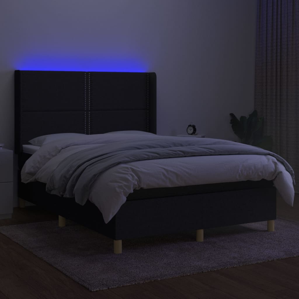 vidaXL Boxspring met matras en LED stof zwart 140x190 cm afbeelding