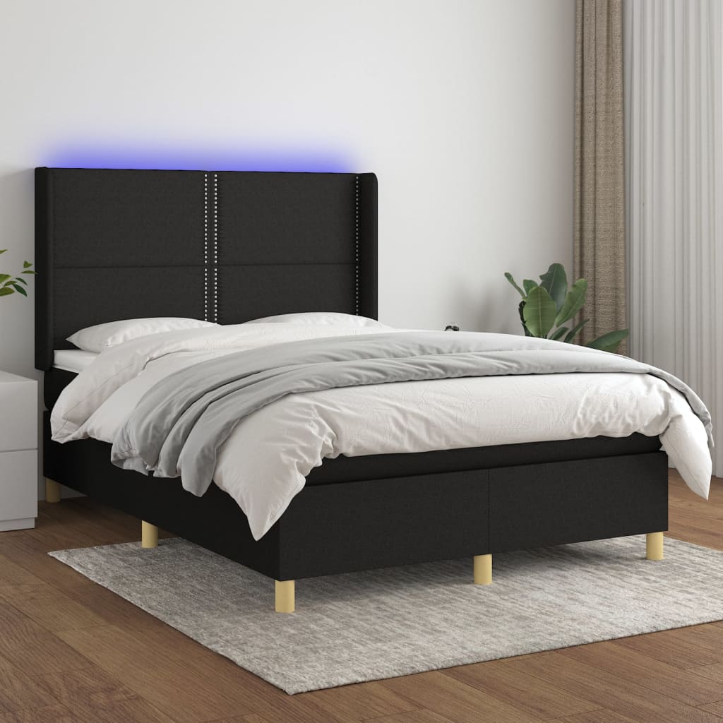 Box spring postel s matrací a LED černá 140x190 cm textil
