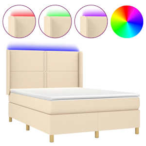 Box spring postel s matrací a LED krémová 140x190 cm textil - obrázek 2