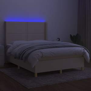 Box spring postel s matrací a LED krémová 140x190 cm textil - obrázek 3