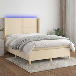 Box spring postel s matrací a LED krémová 140x190 cm textil - obrázek 1
