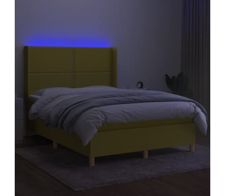 vidaXL Lova su spyruoklėmis/čiužiniu/LED, žalia, 140x190 cm, audinys