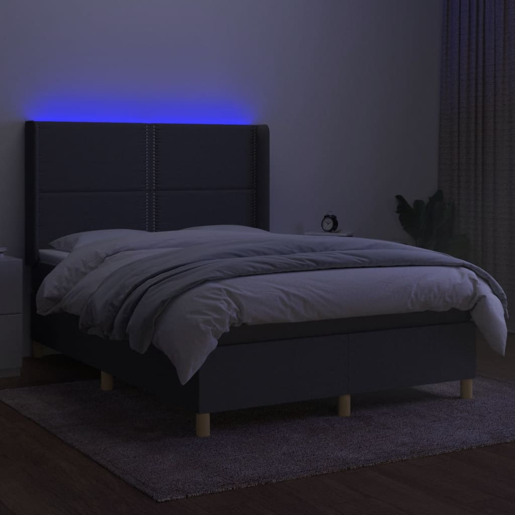 vidaXL Boxspring met matras en LED stof donkergrijs 140x200 cm afbeelding