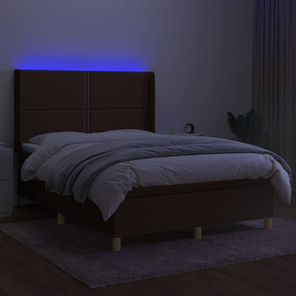 Thumbnail - vidaXL Boxspringbett mit Matratze & LED Dunkelbraun 140x200 cm Stoff