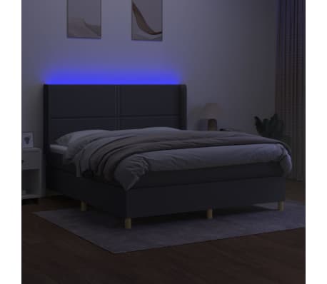 vidaXL Боксспринг легло с матрак и LED, тъмносиво, 160x200 см, плат
