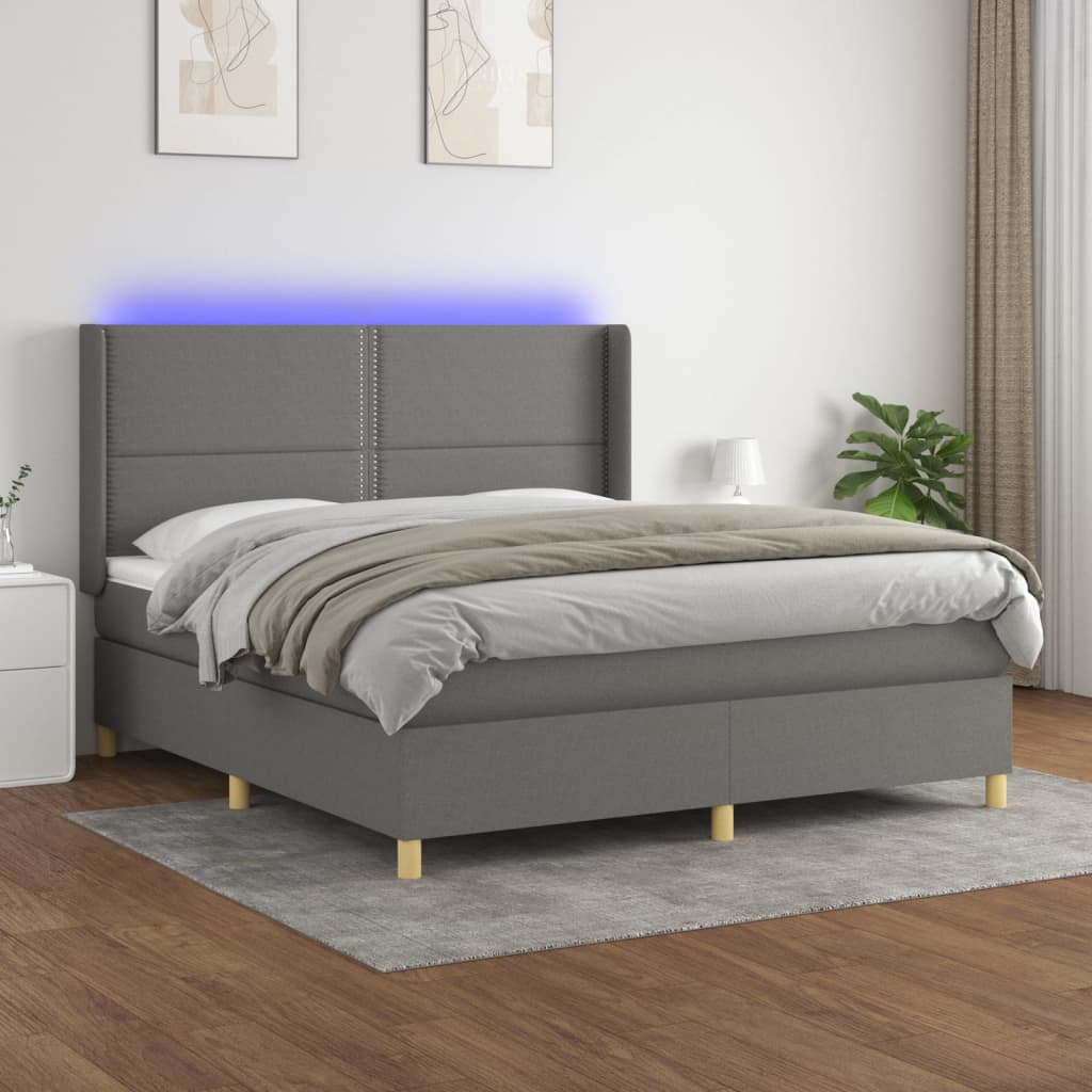 sötétszürke szövet rugós és LED-es ágy matraccal 160x200 cm