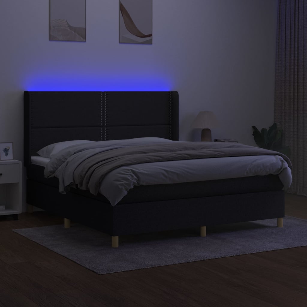 vidaXL Boxspring met matras en LED stof zwart 160x200 cm afbeelding
