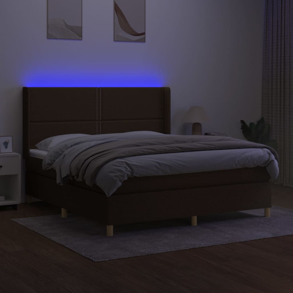 vidaXL Boxspring met matras en LED stof donkerbruin 160x200 cm afbeelding