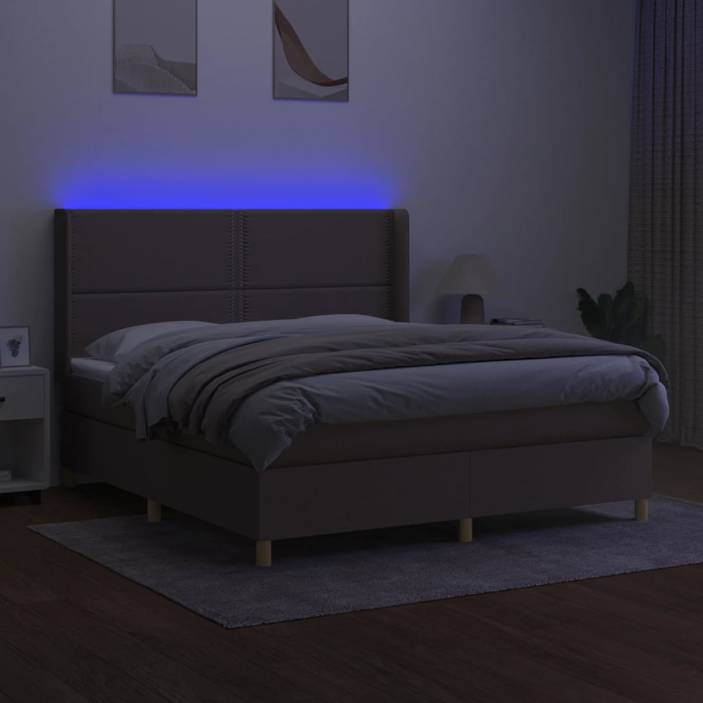 vidaXL Boxspring met matras en LED stof taupe 160x200 cm afbeelding