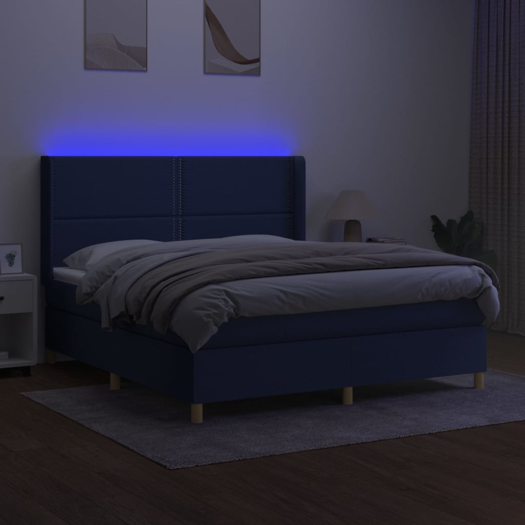 vidaXL Boxspring met matras en LED stof blauw 160x200 cm afbeelding
