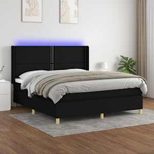 Box spring postel s matrací a LED černá 180x200 cm textil - obrázek 1