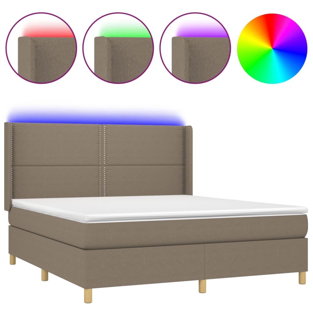 vidaXL Box spring postelja z vzmetnico LED taupe 180x200 cm blago