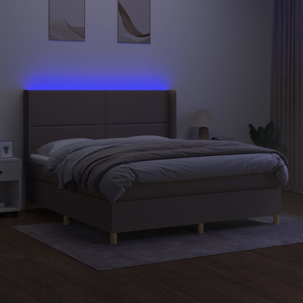 vidaXL Boxspring met matras en LED stof taupe 180x200 cm afbeelding