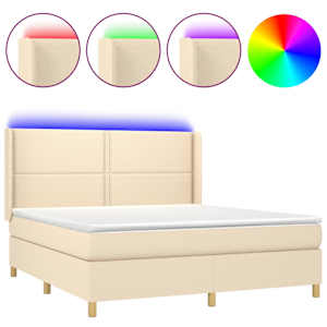 Box spring postel s matrací a LED krémová 180x200 cm textil - obrázek 2