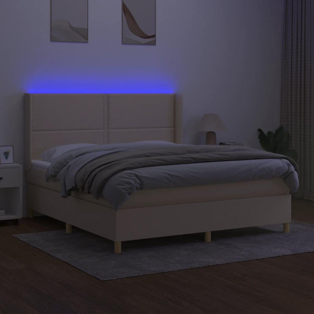vidaXL Boxspring met matras en LED stof crèmekleurig 180x200 cm afbeelding