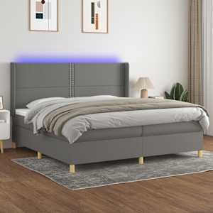 Box spring postel s matrací a LED tmavě šedá 200x200 cm textil - obrázek 1