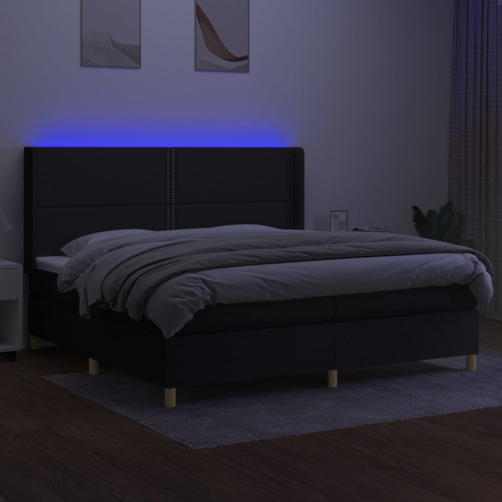 Box spring postel s matrací a LED černá 200x200 cm textil