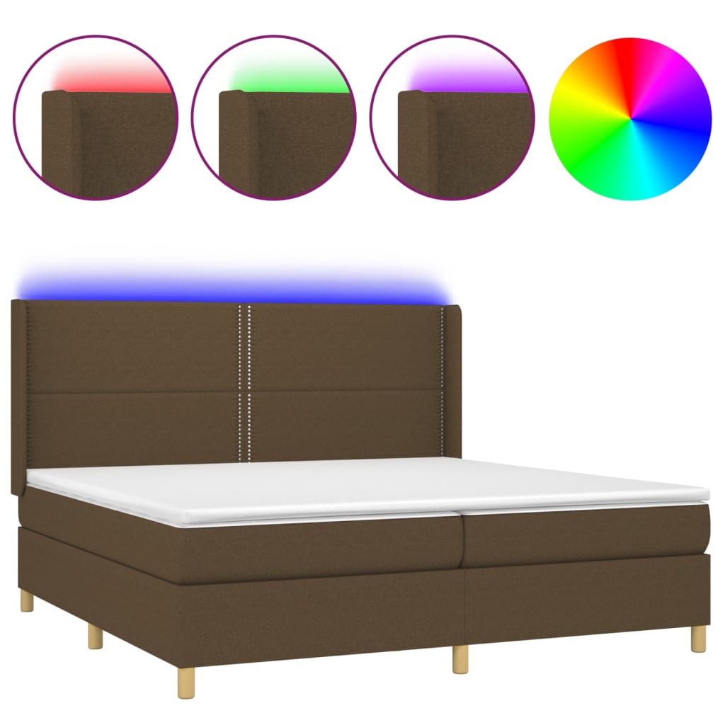 Box spring postel s matrací a LED tmavě hnědá 200x200 cm textil